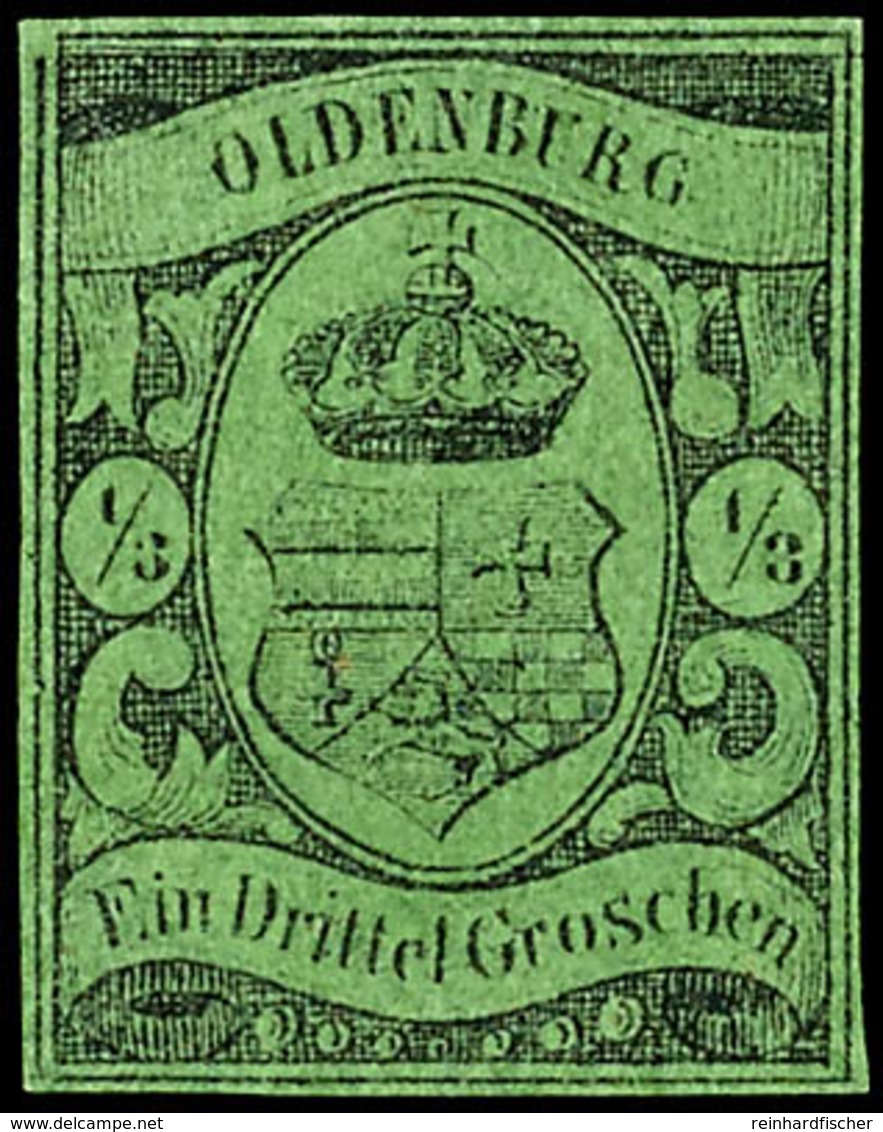 3759 1/3 Gr. Wappen Auf Grünlicholiv, Tadellos Ungebraucht Ohne Gummi, Allseits Gleichmäßig Voll Gerandet Und Sehr Schön - Oldenburg