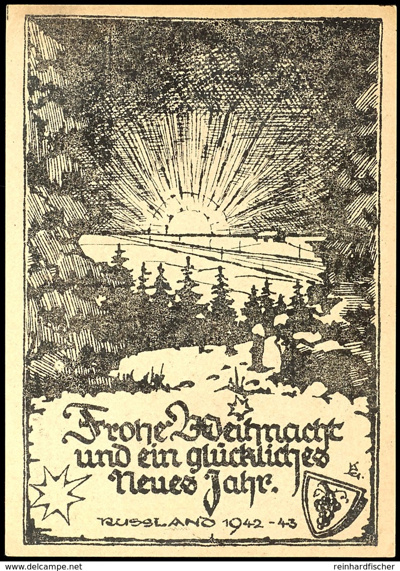 4733 1942, "Frohe Weihnacht Und Ein Glückliches Neues Jahr Russland 1943 - 43", Karte Mit Abb. "Sonne Und Wald", Adressi - Other & Unclassified