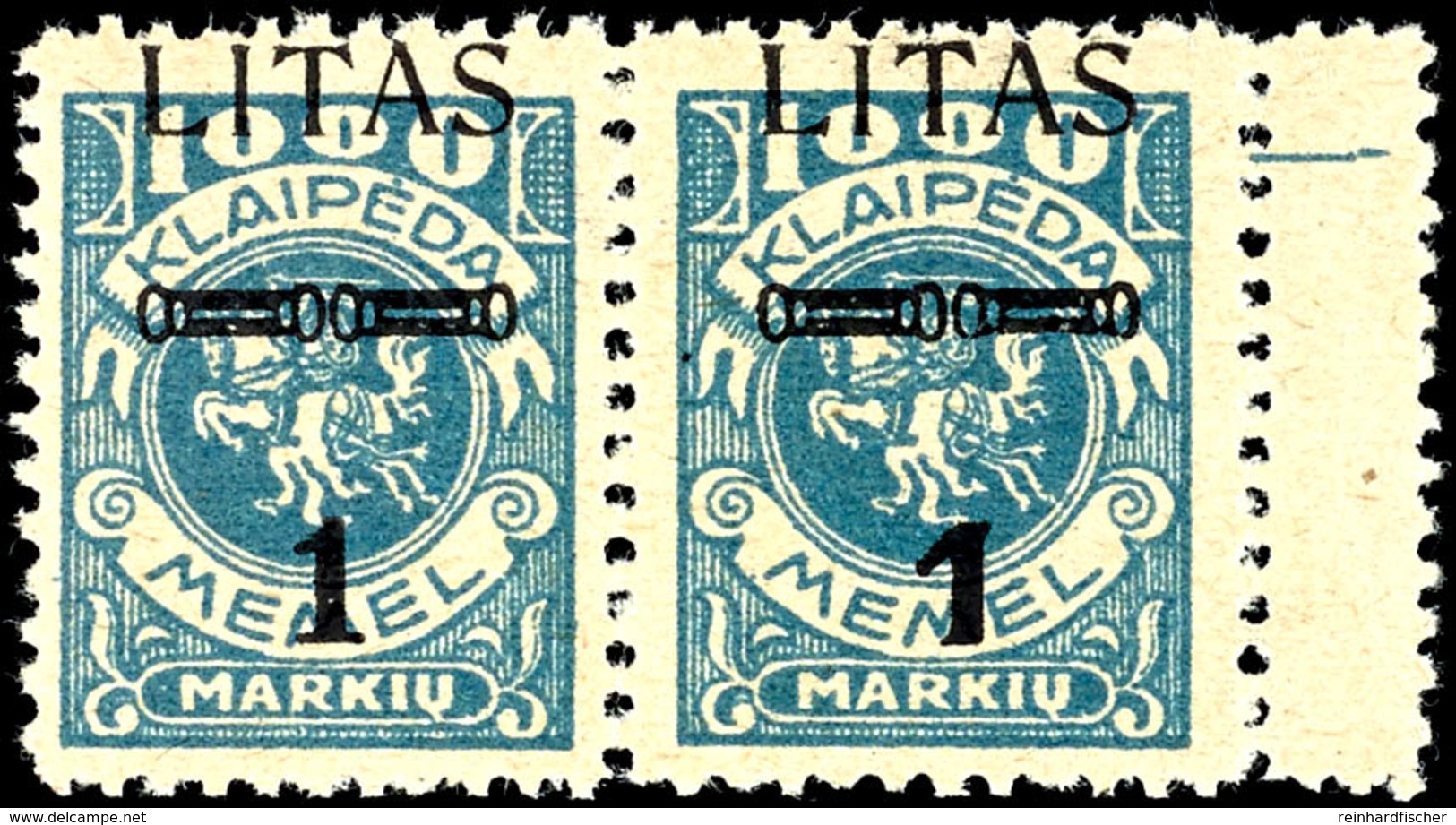 5180 1 Litas Auf 1000 M. Freimarke, Waagerechtes Paar Mit Rechts Anhängendem Zwischensteg, Linke Marke Aufdruck In Type  - Klaipeda 1923