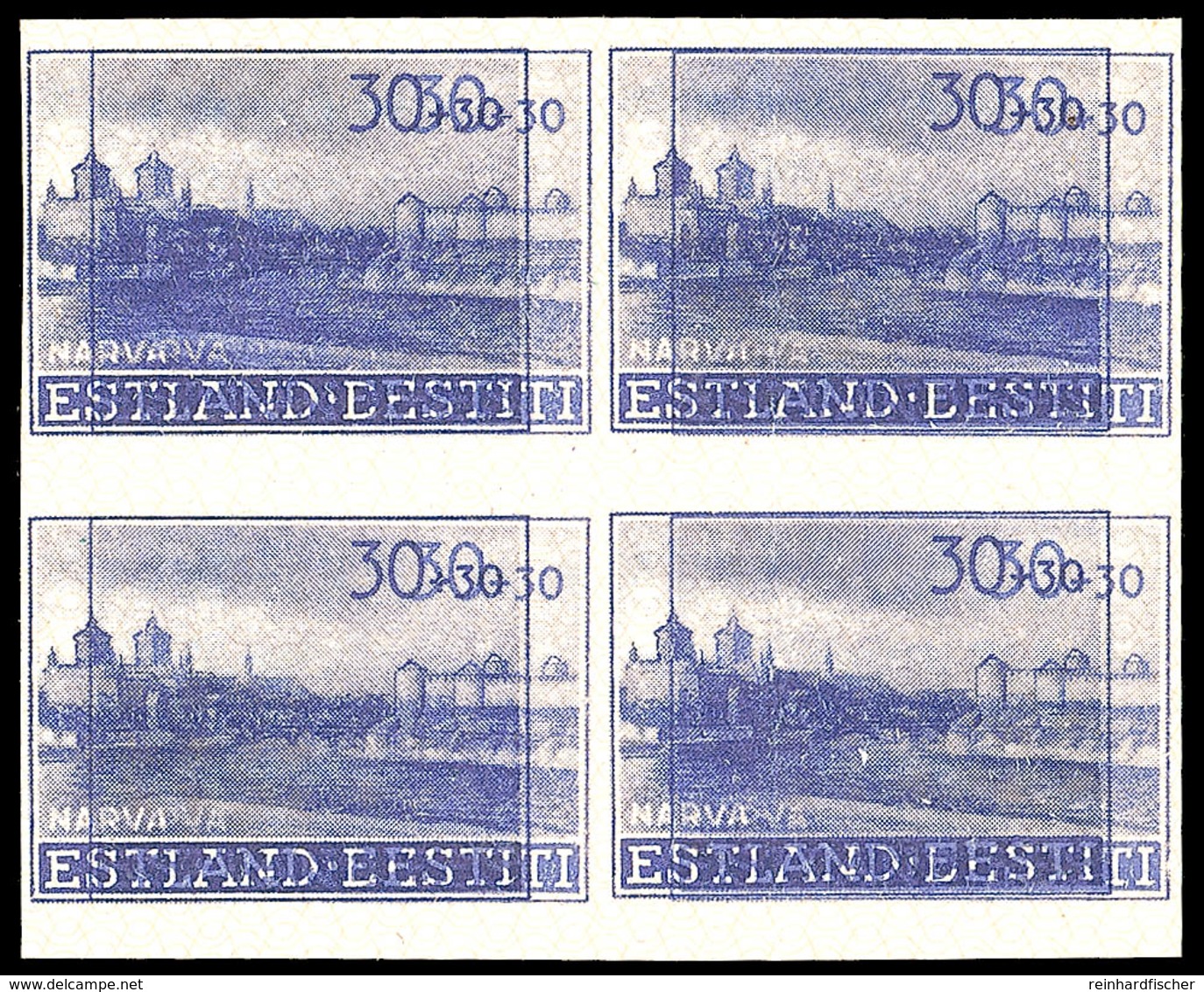 5418 30+30 Indigo Doppeldruck Ungezähnt Im Viererblock Postfrisch, Mi. 720,-, Katalog: 6UDDVBl ** - Estland