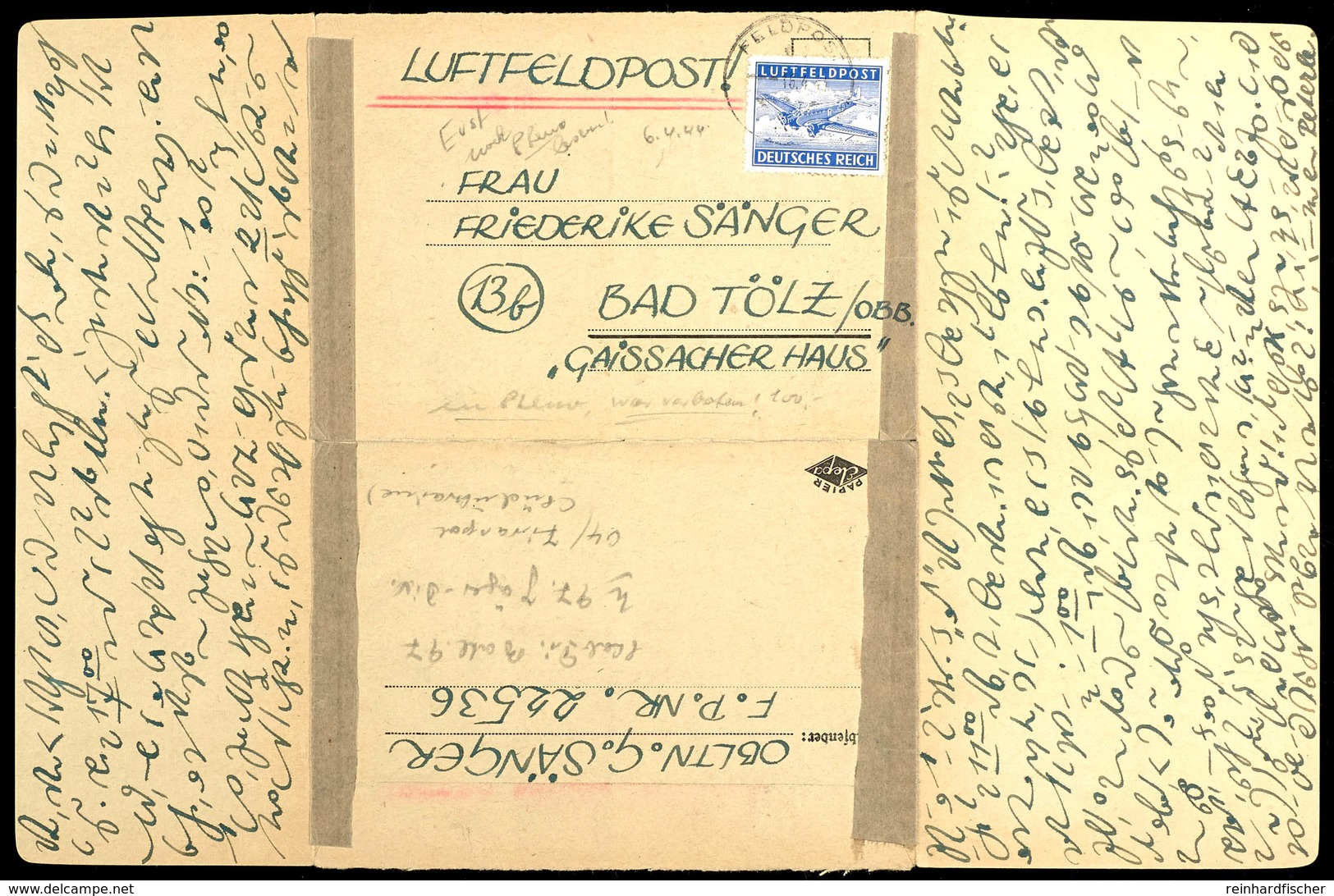 5877 Luftfeldpostbrief Von Obltn. G. Sänger, F.P.Nr. 22536, 97. Jäger-Bataillon, Div. Tiraspol/Südukraine Mit Ausführlic - Other & Unclassified