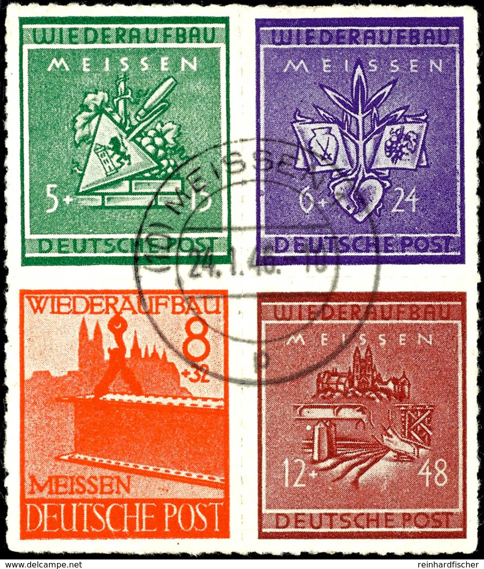 5990 5 - 12 Pfg Wiederaufbau Durchstochen, Herzstück Aus Der Blockausgabe, Zentrisch Gestempelt "MEISSEN 24.1.46", Klein - Meissen