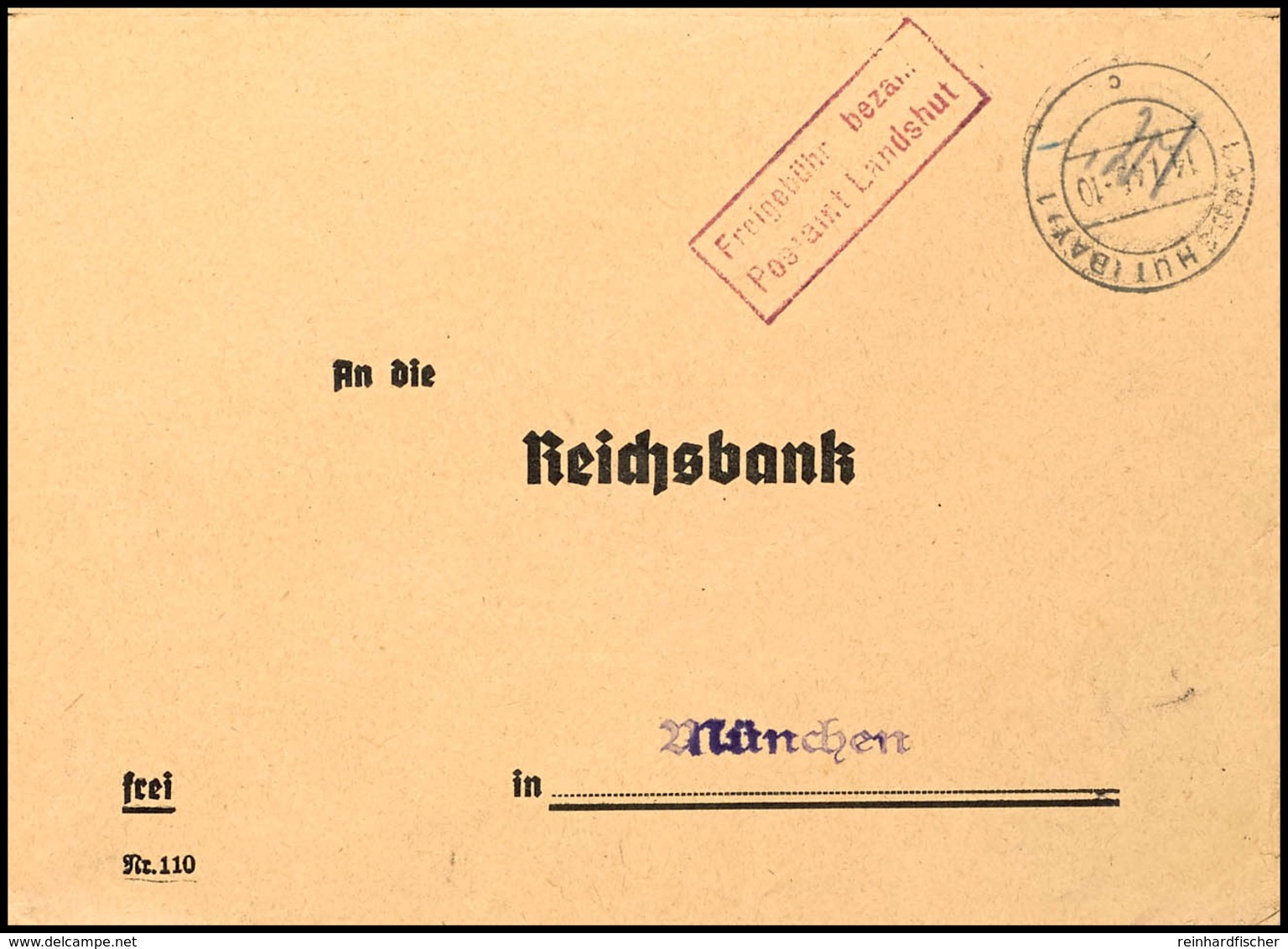6776 1946, "Freigebühr Bezahlt Postamt Landshut", Roter Ra2 Klar Auf Brief Der 2. Gewichtsstufe Aus LANDSHUT 1 14.1.46 N - Other & Unclassified