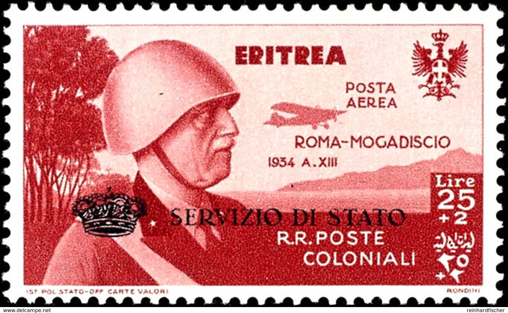 7108 Dienstmarken: 1934. 25 L. + 2 L. Flugpost, Tadellos Postfrisch, Auflage Nur 750 Marken, Signiert Ebel Und Neues Fot - Eritrea