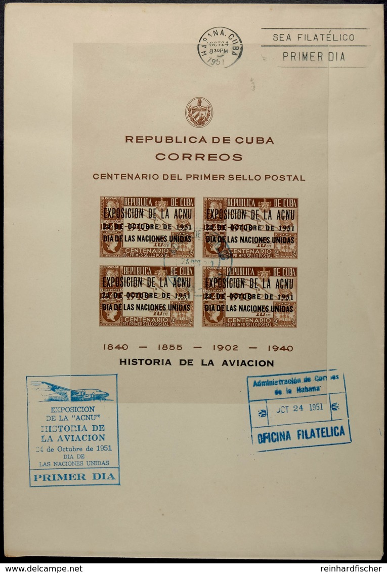8907 UNO-Aufdruckblock Auf Attraktivem Blanko-Kuvert 24.OCT.1951, Gesamtauflage Nur 3.500,- Blocks!, Katalog: Bl.6 BF - Other & Unclassified