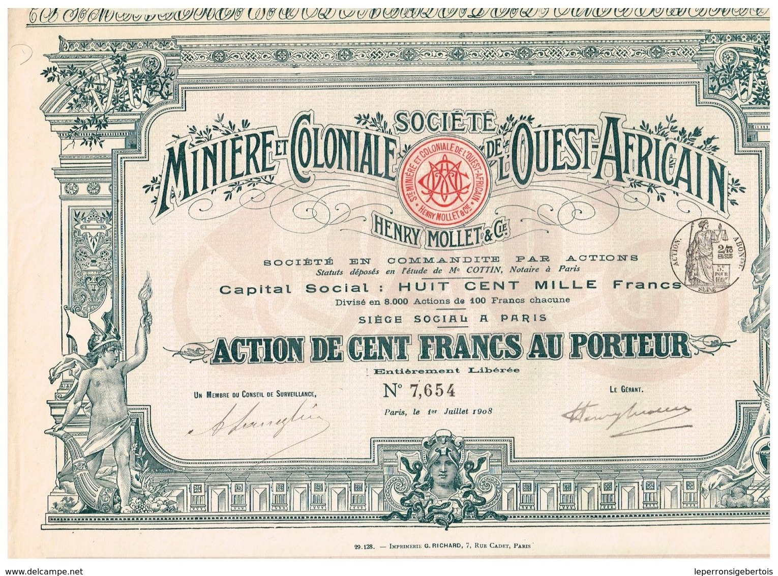 Action Ancienne - Sté Minière Et Coloniale De L'Ouest-Africain - Titre De 1908 -  N°6392 - Afrique