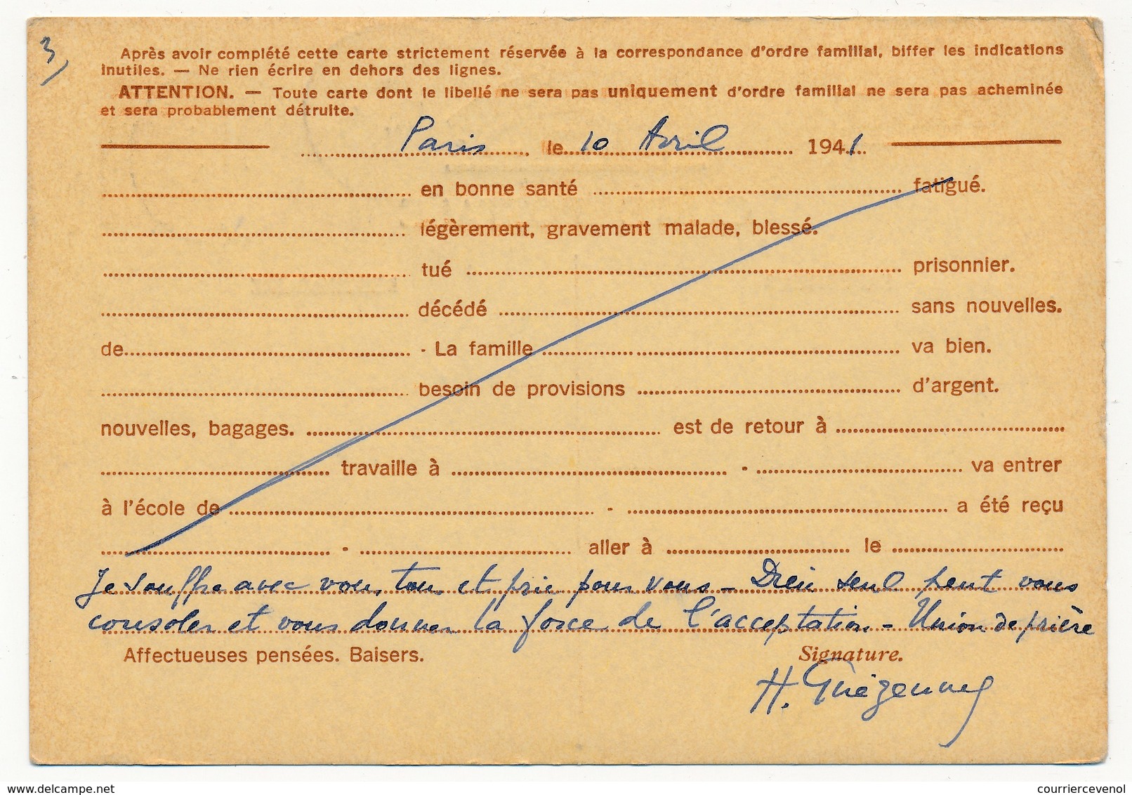 FRANCE - CP Interzones Type Iris - 0,90F - Oblitérée Paris 89 Rue St Romain - 1941 - Cartes Postales Types Et TSC (avant 1995)