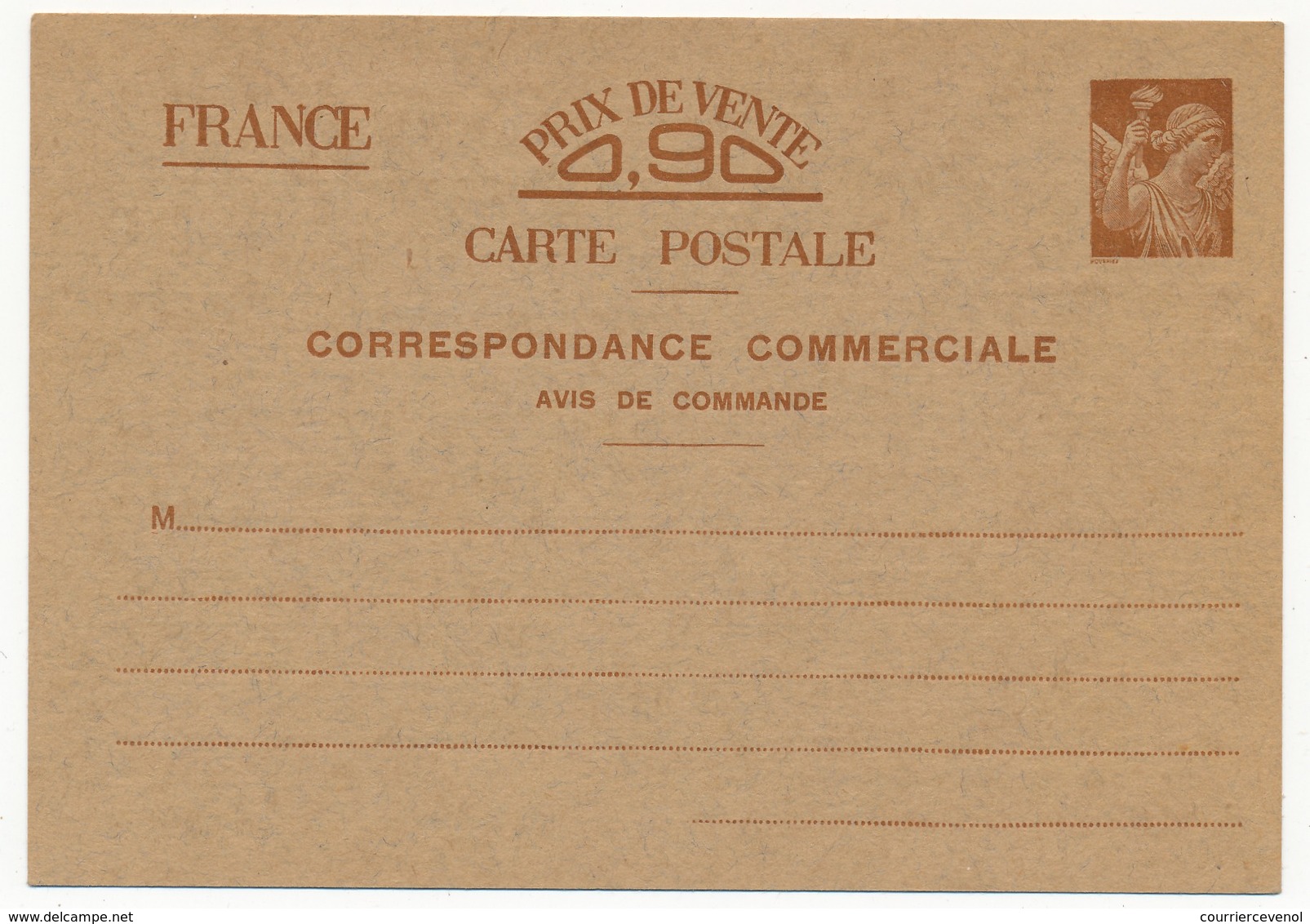 FRANCE - CP Type Iris - 0,90F - Correspondance Commerciale, Avis De Commande, Neuve Et SUP - Cartes Postales Types Et TSC (avant 1995)