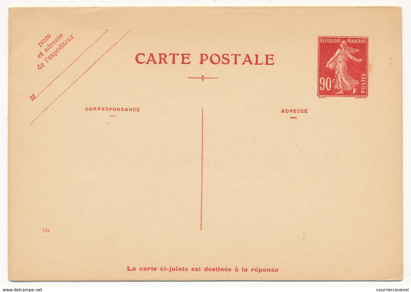 FRANCE - CP Type Semeuse - 0,90c - Carte Double Avec Volet Réponse, Date 124 - Neuve Et SUP - Standard Postcards & Stamped On Demand (before 1995)