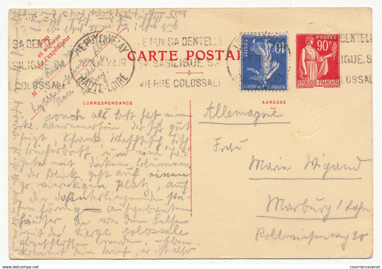 FRANCE - CP Type Paix - 90c + Affranchissement Complémentaire 10c - Carte Postale Oblitérée - Standard Postcards & Stamped On Demand (before 1995)