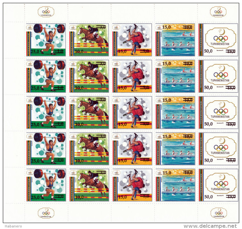 TURKMENISTAN - 1993 - Mi 25-29b - BARCELONA OLYMPIC GAMES - IMPERFORATED ON RIGHT- FULL SHEET - MNH ** - Turkmenistán