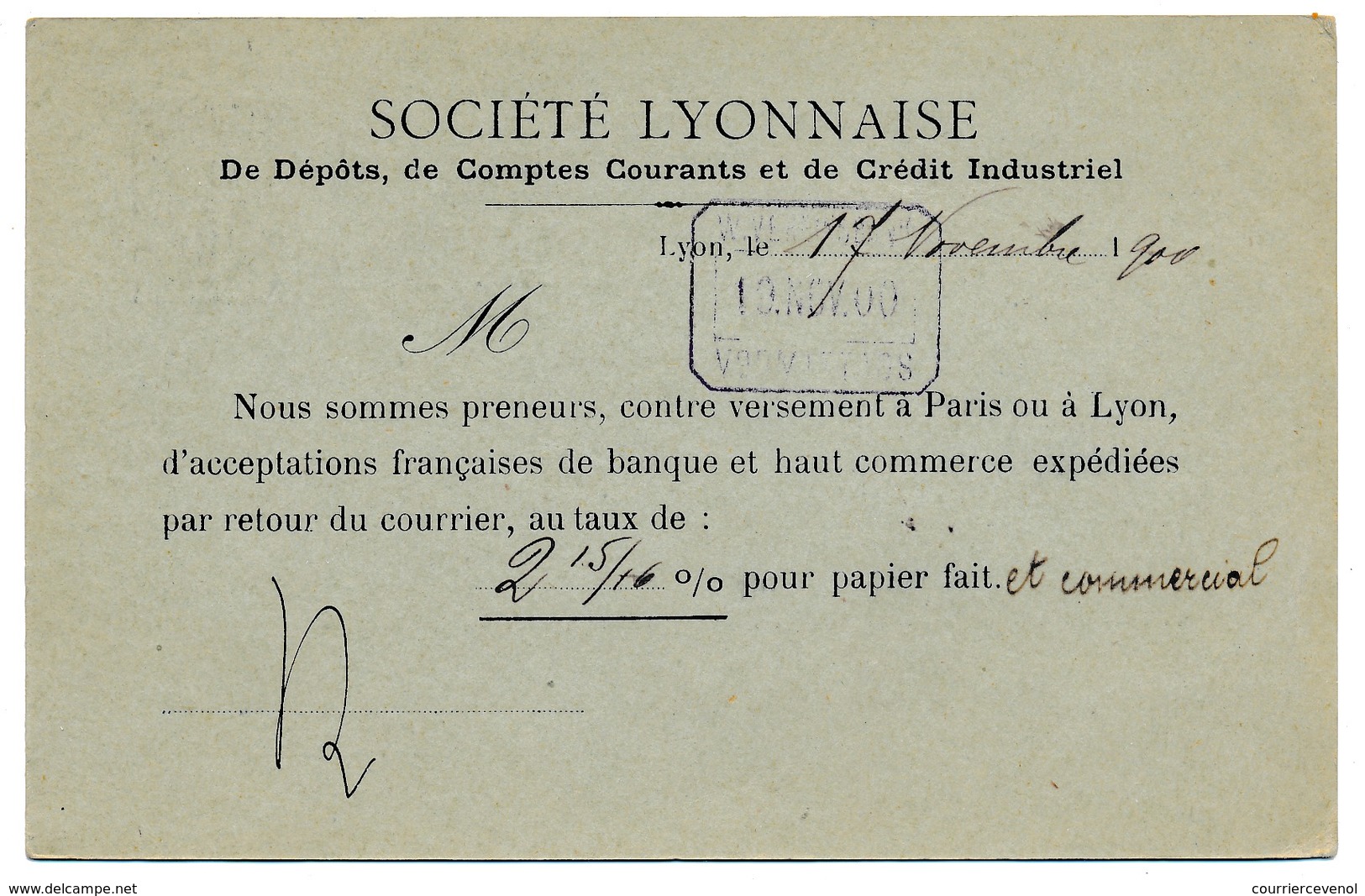 FRANCE - CP 10c Sage - Repiquage Société Lyonnaise De Dépots... LYON, 1900 - AK Mit Aufdruck (vor 1995)