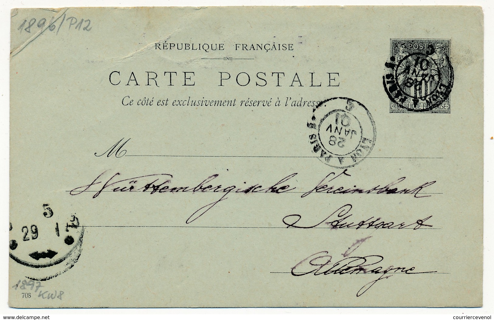 FRANCE - CP 10c Sage - Repiquage Société Lyonnaise De Dépots... LYON, 1901 - Overprinter Postcards (before 1995)