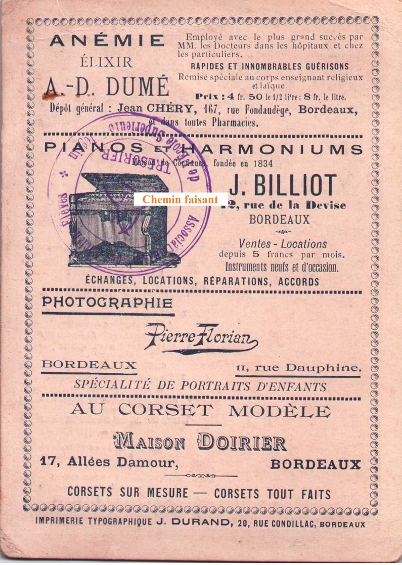 Billet TOMBOLA  Du 31/08/1900 AMICALE DE L'ECOLE SUPERIEURE PRIMAIRE Bordeaux 33 - Scans Recto-verso - Billets De Loterie