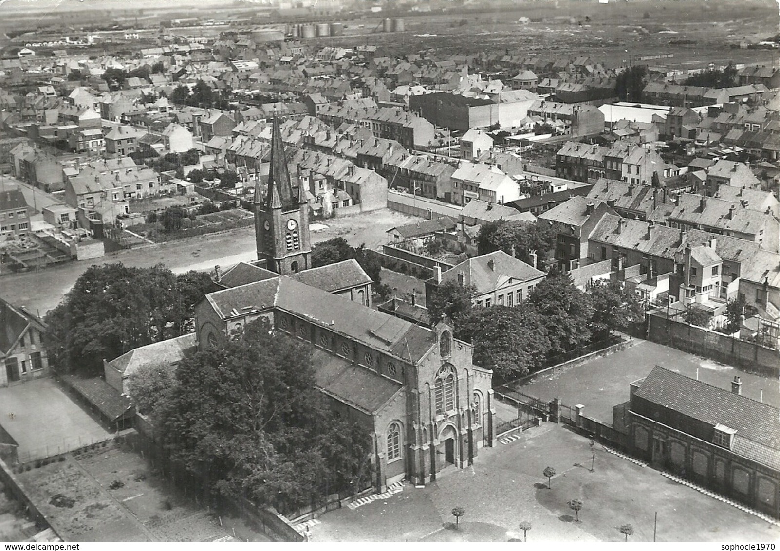 NORD - 59 - SAINT POL SUR MER - CPSM GF NB -  En Avion Au Dessus De ... L'église St Benoit - Saint Pol Sur Mer