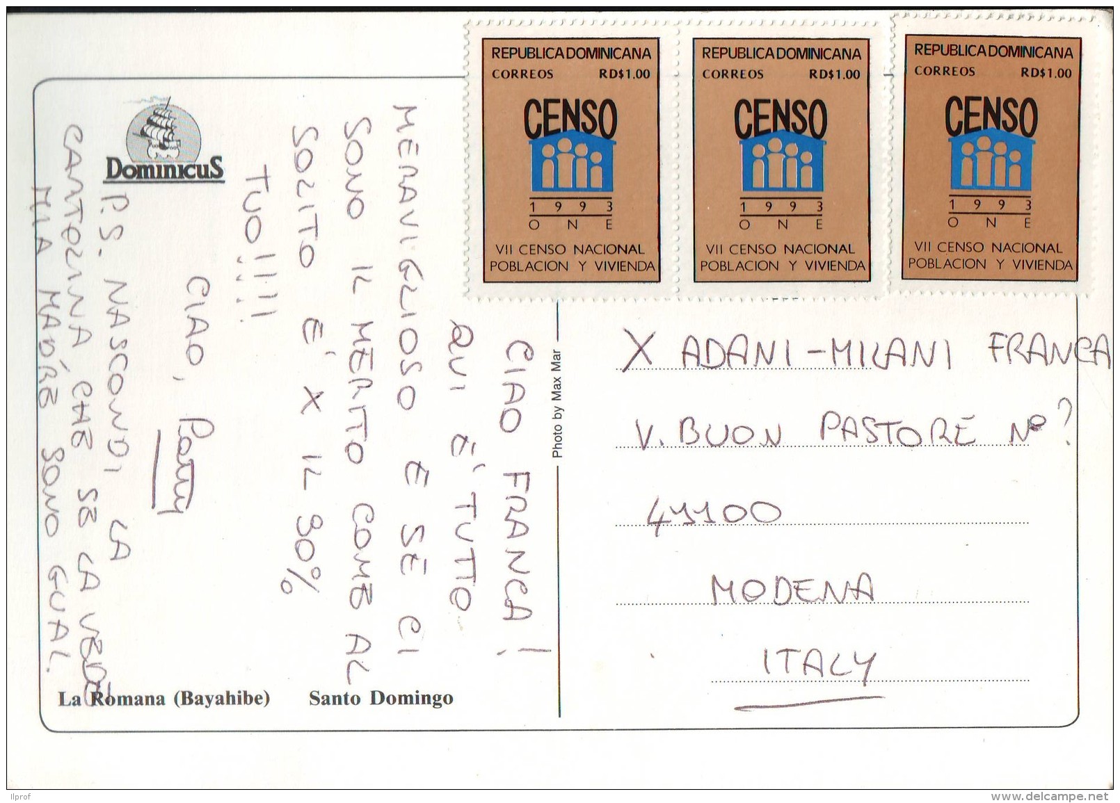 VII Censo National 1993, 3 Francobolli Val 1,00 Rep. Dominicana Su Cartolina - Repubblica Domenicana