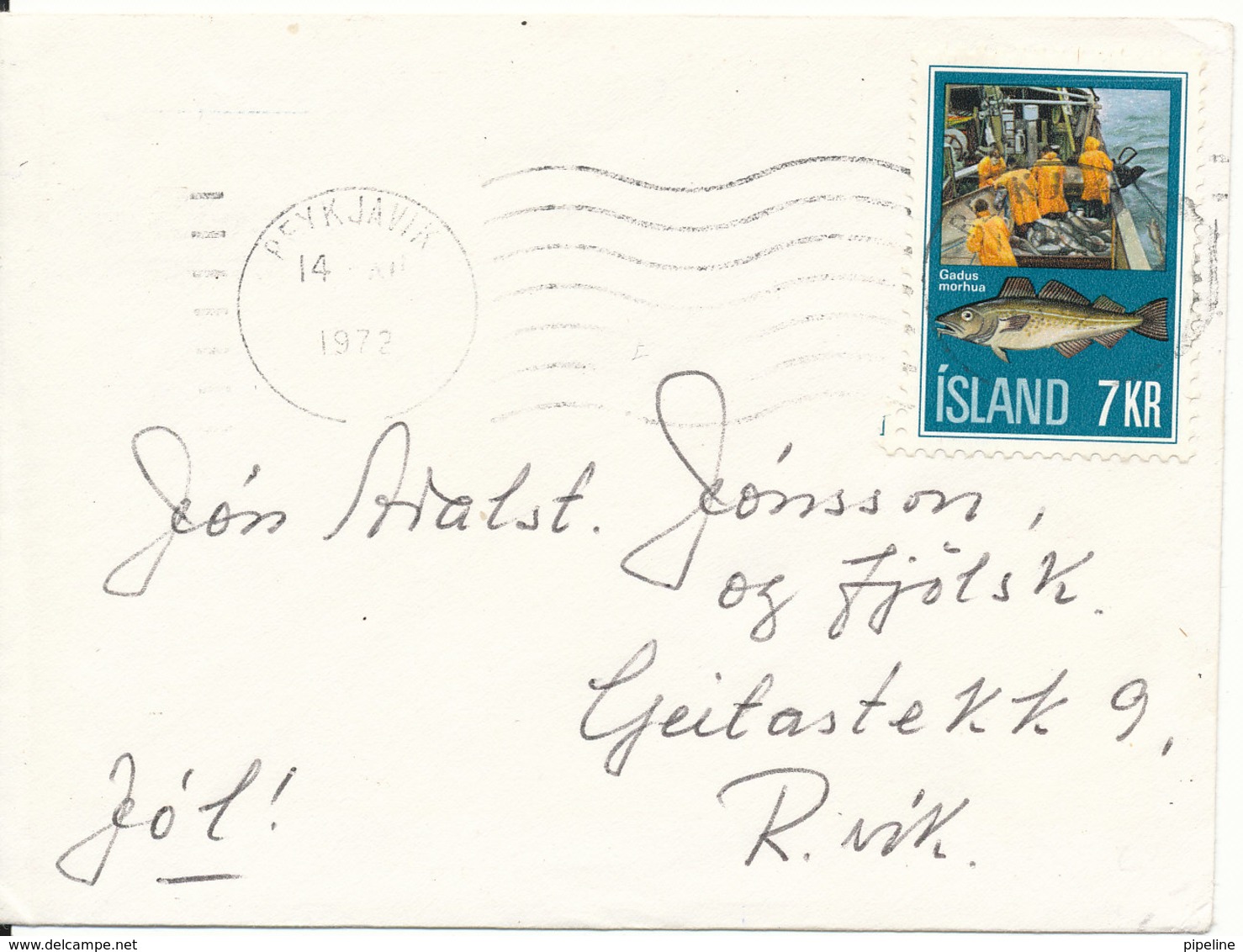 Iceland Cover Reykjavik 14-12-1972 Single Franked Small Cover - Briefe U. Dokumente