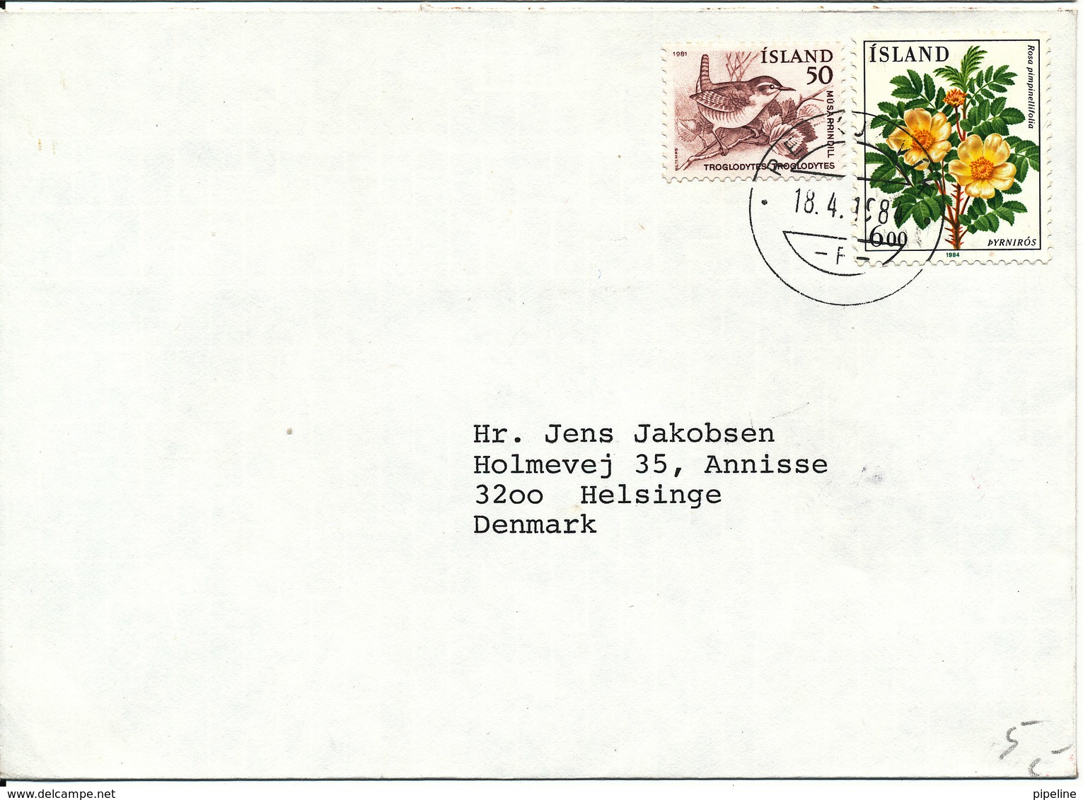 Iceland Cover Sent To Denmark Reykjavik 18-4-1984 BIRD And FLOWERS On The Stamps - Storia Postale