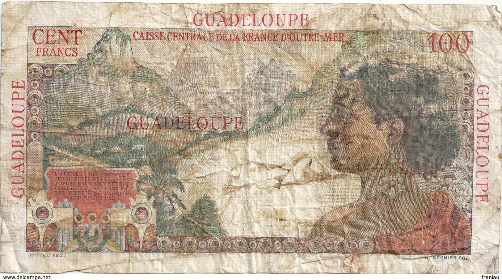 Guadeloupe 100 Francs La Bourdonnais France Colonies - Autres & Non Classés