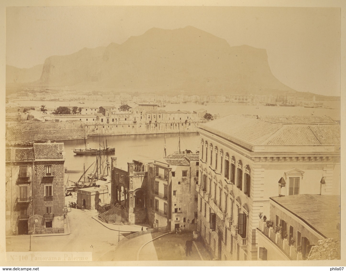 Italy - No. 110 Panorama Palermo. Dry Cancel Of Photograph, Photo Dimension 24.8x19 Cm / 4 Scans - Old (before 1900)