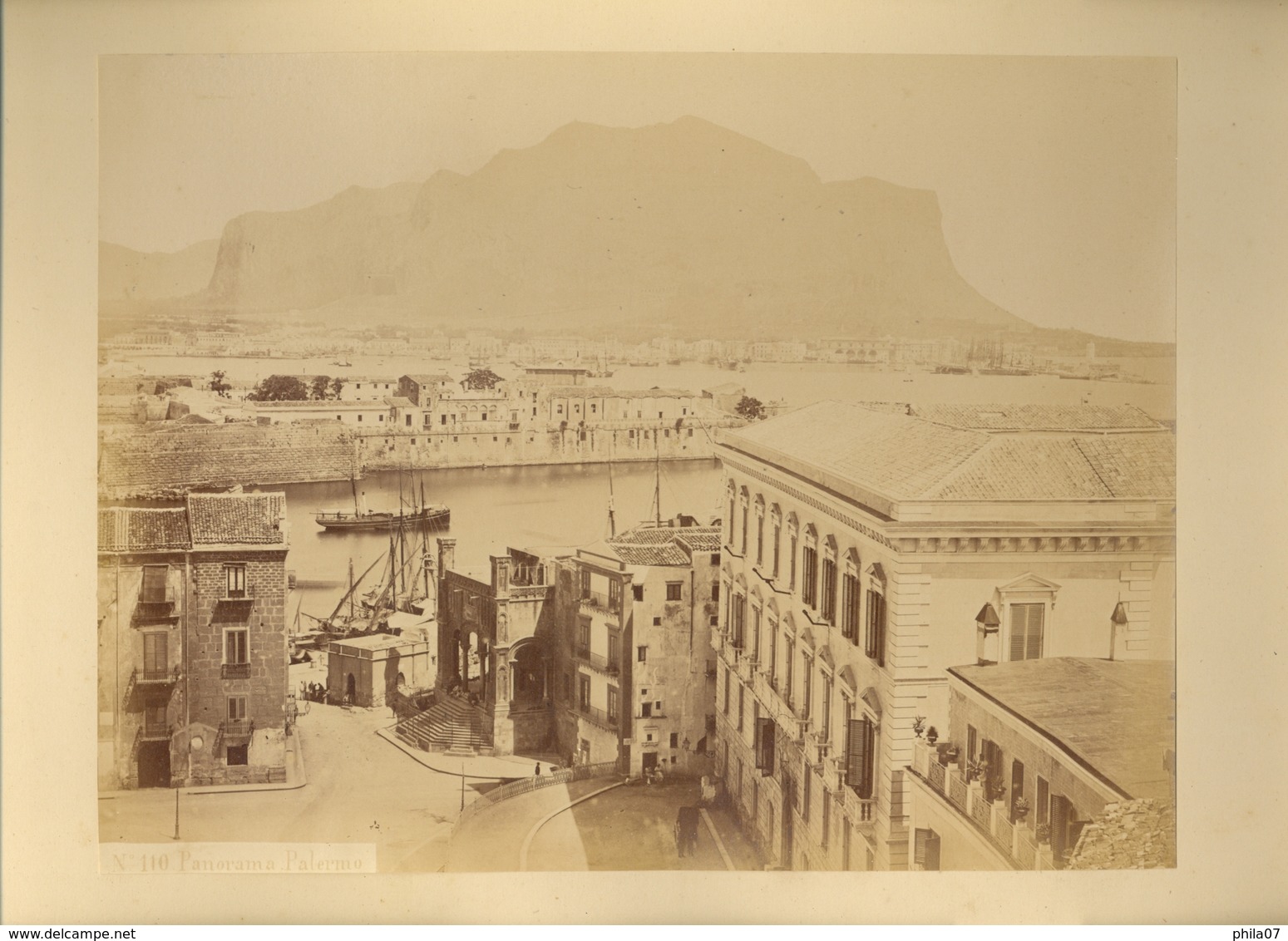 Italy - No. 110 Panorama Palermo. Dry Cancel Of Photograph, Photo Dimension 24.8x19 Cm / 4 Scans - Old (before 1900)