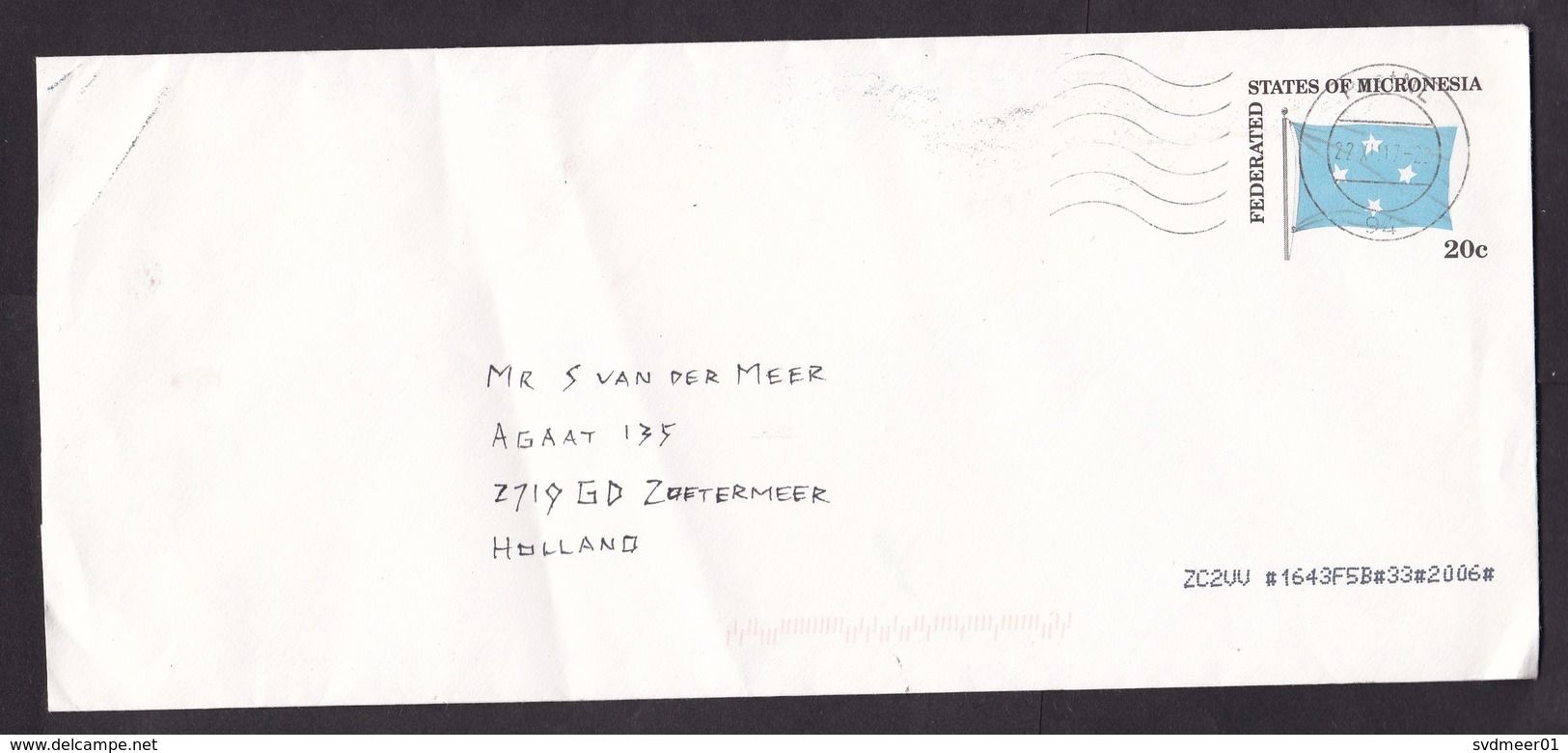 Micronesia: Stationery Cover To Netherlands, Flag (minor Damage: Creases) - Micronesia