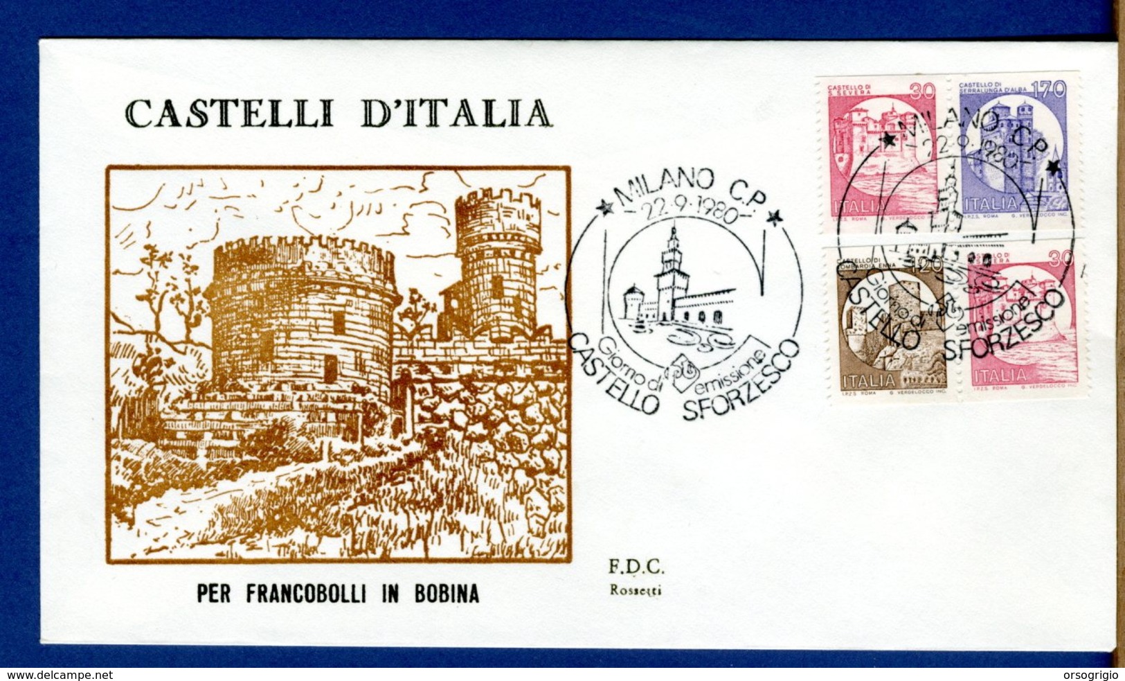 ITALIA - FDC - 1980 - CASTELLO SFORZESCO - CASTELLI D'ITALIA - MACCHINETTE - SUPER LUSSO - FDC