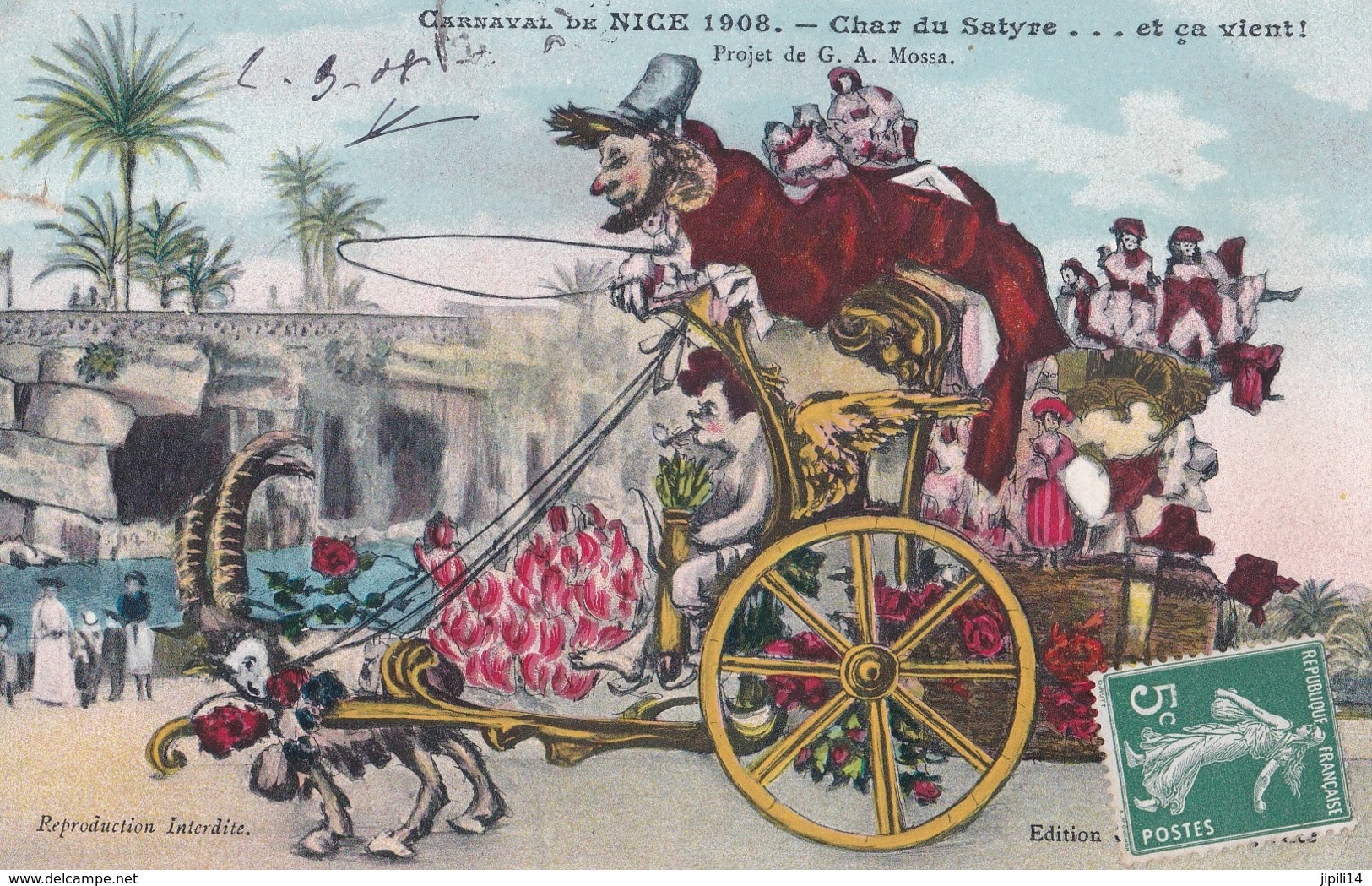 CARNAVAL DE NICE 1908 CHAR DU SATYRE PROJET DE G.A. MOSSA  ACHAT IMMEDIAT - Carnival