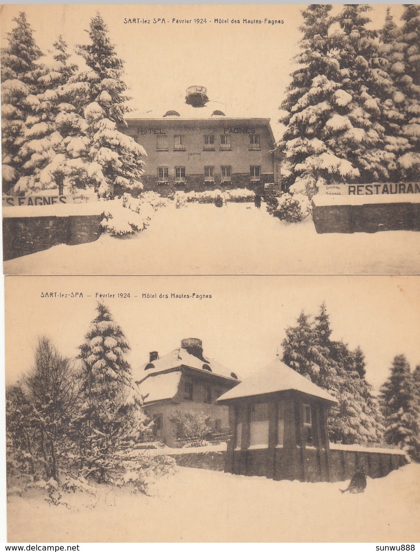 Sart-les-Spa - Lot 2 Cartes - Hôtel Des Hautes-Fagnes (animée, Neige Février 1924, Desaix) - Spa