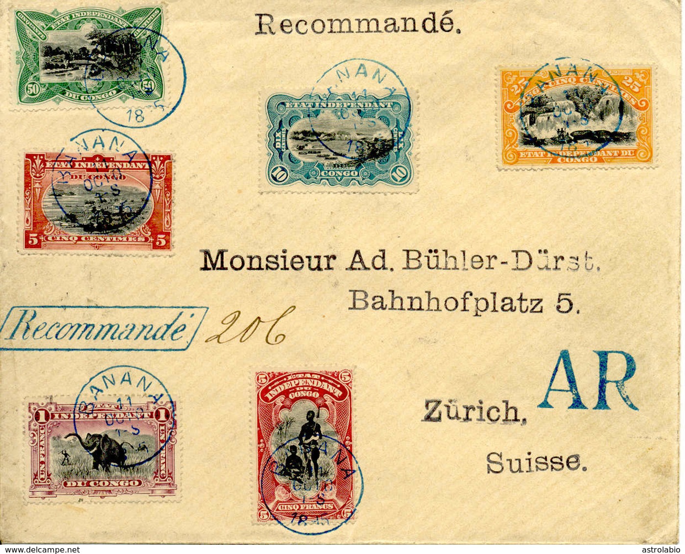 " Lettre Recommande De Banana (Congo Belge) A Suisse 1895 " Divers Cachets Au Dos. Voir 2 Scan - Covers & Documents