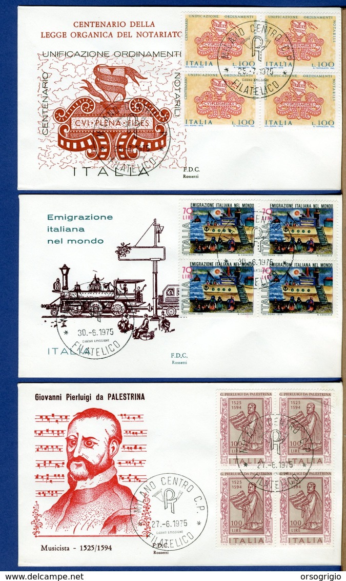 ITALIA - FDC - 1975 - QUARTINA - Notariato - Pierluigi Da Palestrina - Emigrazione Italiana - FDC