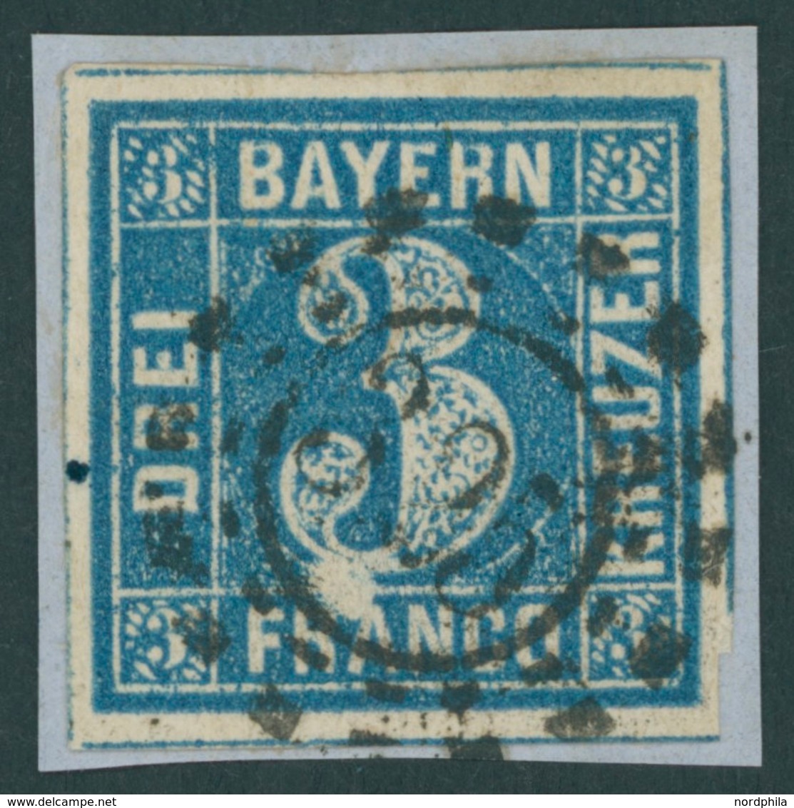 BAYERN 2IIA BrfStk, 1850, 3 Kr. Blau Ausgefüllte Ecken, Unterhalb Der Großen 3 Unbedrucktes Feld, Offener MR-Stempel 325 - Sonstige & Ohne Zuordnung