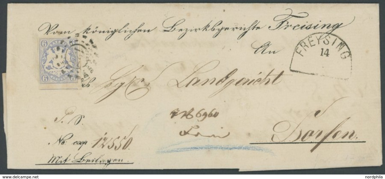 BAYERN 16 BRIEF, 1867, 16 Kr. Ultramarin Mit Offenem MR-Stempel 137 Auf Doppelt Verwendeter Briefhülle Aus FREYSING Nach - Other & Unclassified