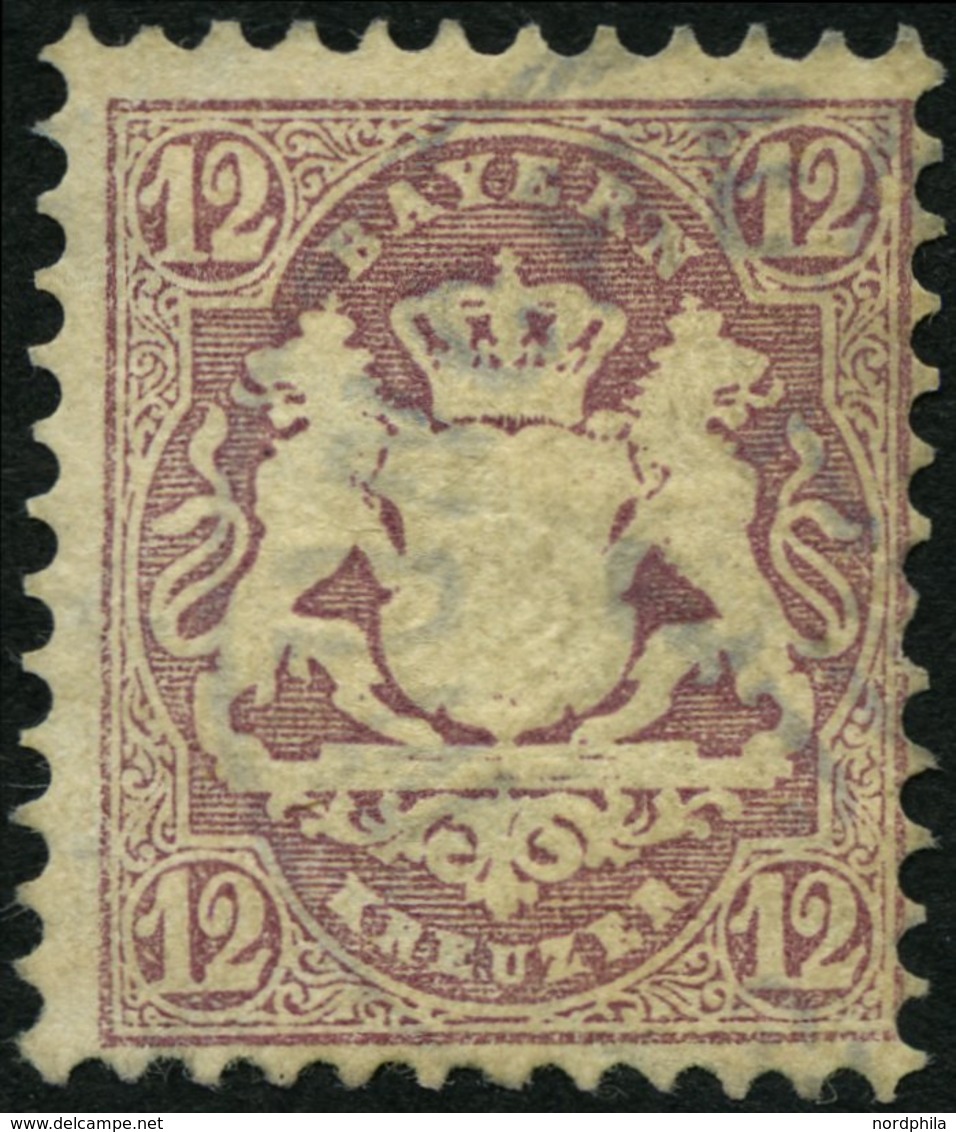 BAYERN 26X O, 1870, 12 Kr. Dunkelbraunpurpur, Wz. Enge Rauten, Repariert Wie Pracht, Gepr. Pfenninger, Mi. (1400.-) - Autres & Non Classés