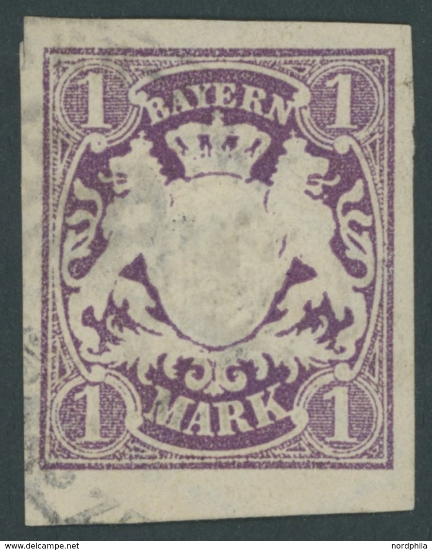 BAYERN 30b O, 1874, 1 M. Dunkelviolett, Riesenrandig, Kabinett, Gepr. Brettl, Mi. (250.-) - Otros & Sin Clasificación