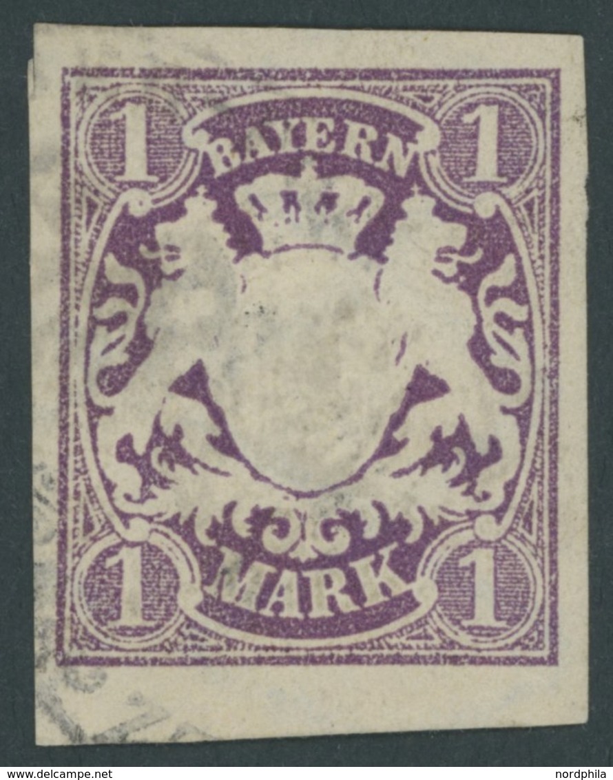 BAYERN 30b O, 1874, 1 M. Dunkelviolett, Riesenrandig, Kabinett, Gepr. Brettl, Mi. (250.-) - Autres & Non Classés