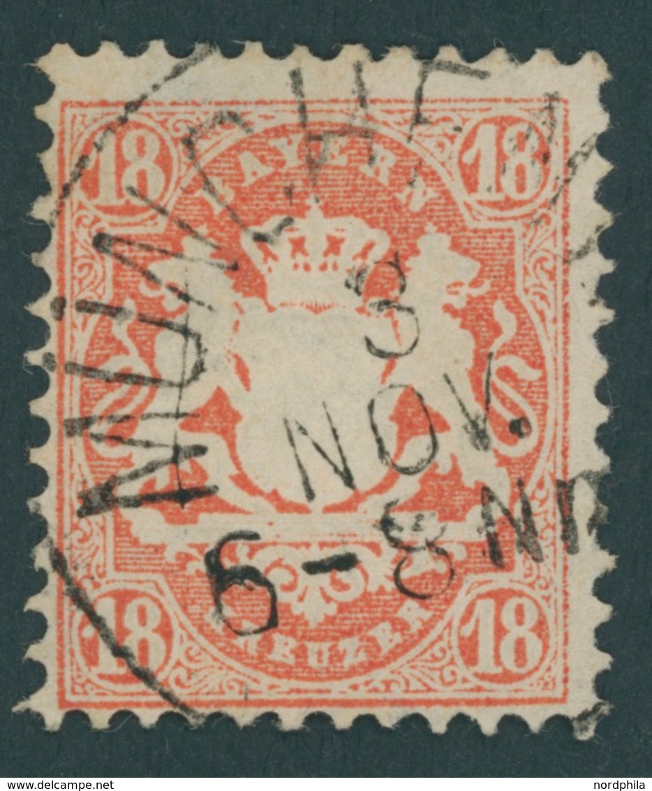 BAYERN 36 O, 1875, 18 Kr. Dunkelzinnoberrot, Wz. 2, Kabinett, Gepr. Brettl, Mi. (75.-) - Otros & Sin Clasificación