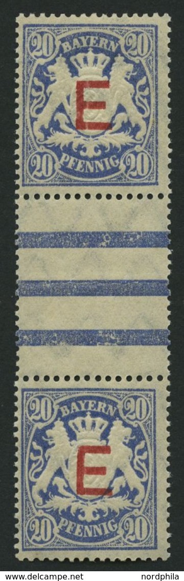 BAYERN D 4ZSII **, 1908, 20 Pf. Ultramarin Im Senkrechten Zwischenstegpaar (dort Wie üblich 1x Gefaltet), Pracht, Mi. 13 - Altri & Non Classificati