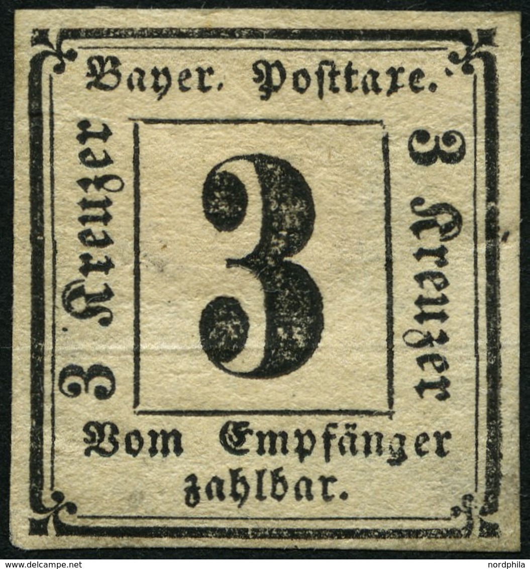 BAYERN P 1 *, 1862, 3 Kr. Schwarz, Stärkere Falzreste, Pracht, Gepr. Pfenninger, Mi. 160.- - Otros & Sin Clasificación