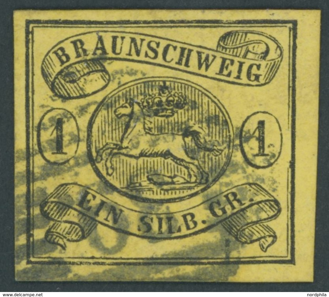 BRAUNSCHWEIG 11A O, 1861, 1 Sgr. Schwarz Auf Lebhaftgraugelb, Nummernstempel 39 (SEESEN), Pracht, Mi. (70.-) - Brunswick