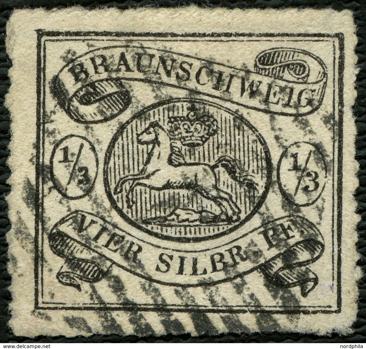 BRAUNSCHWEIG 13A O, 1864, 1/3 Sgr. Schwarz, Zentrischer Nummernstempel 4 (BLANKENBURG), Farbfrisches Kabinettstück, Prac - Braunschweig