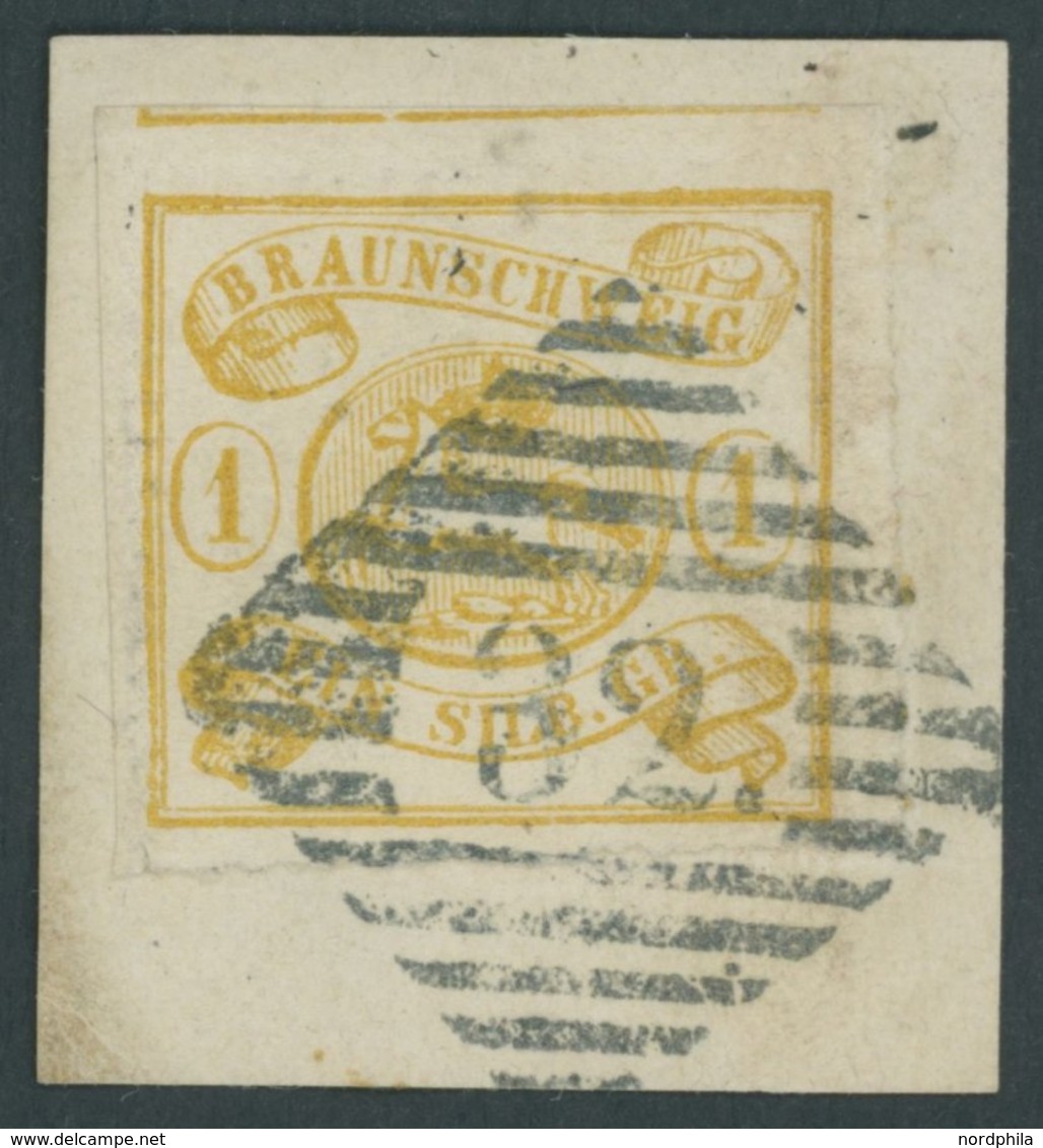 BRAUNSCHWEIG 14A BrfStk, 1864, 1 Sgr. Mittelgelbocker, Durchstochen 16, Mit Teilen Von 2 Nachbarmarken, Nummernstempel 3 - Brunswick