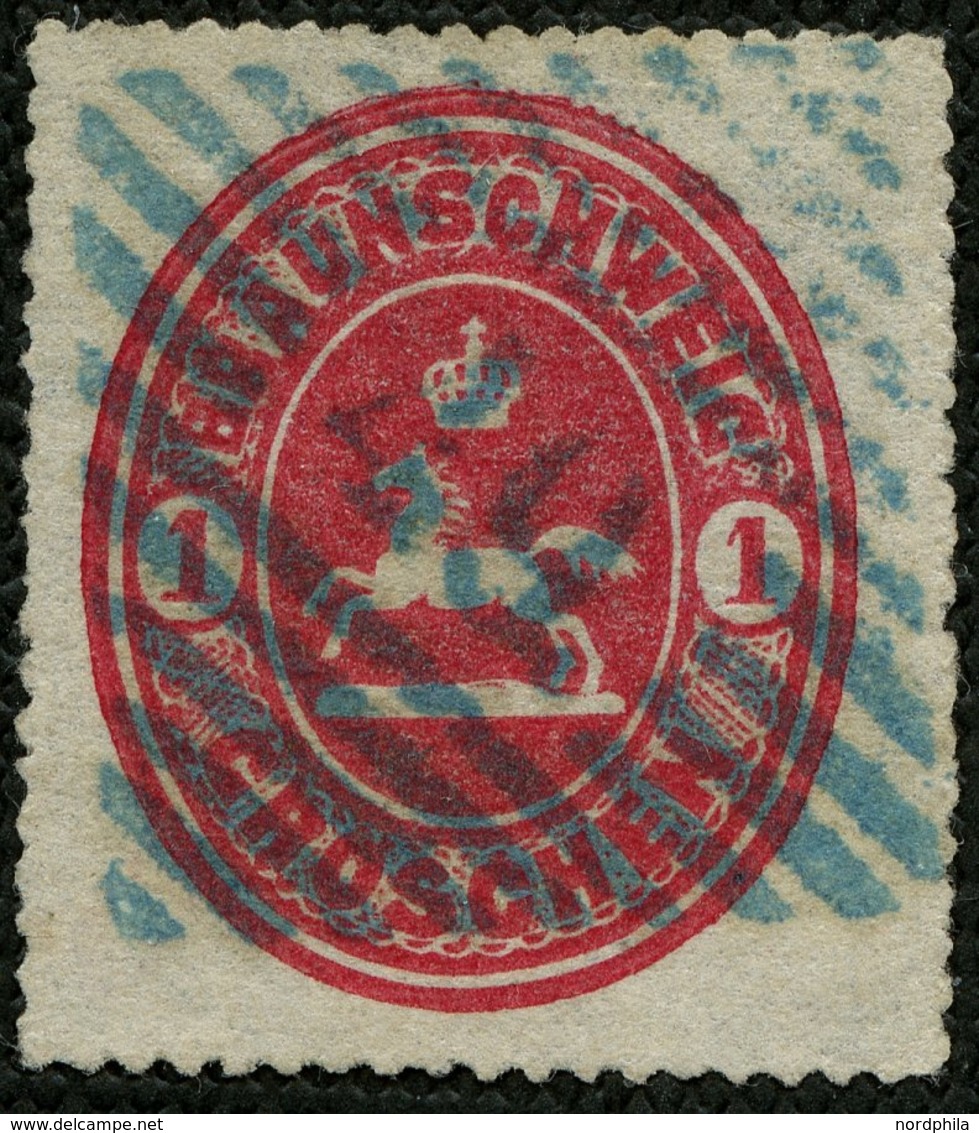 BRAUNSCHWEIG 18 O, 1865, 1 Gr. Rosa, Idealer Blauer Nummernstempel 49 (VORWOHLE), Farbfrisches Kabinettstück, RR!, Fotoa - Braunschweig