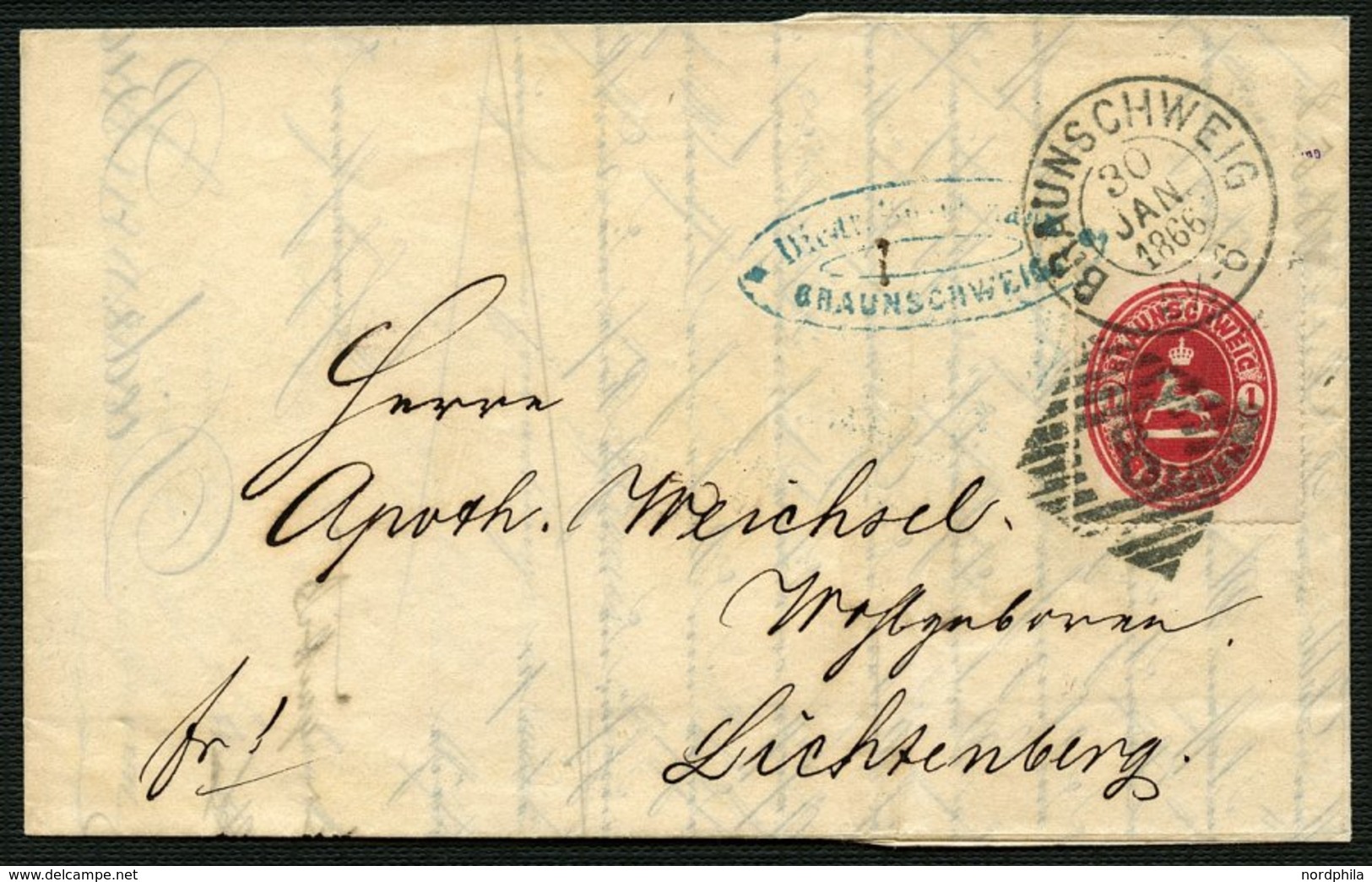 BRAUNSCHWEIG 18 BRIEF, 1866, 1 Gr. Rosa Auf Drucksache Von BRAUNSCHWEIG Nach Lichtenberg, Kabinettbrief - Brunswick