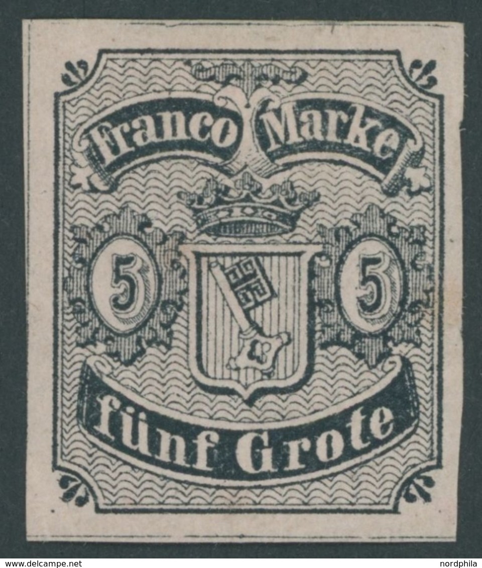 BREMEN 2 *, 1856, 5 Gr. Schwarz Auf Karmingrau, Type II, Falzreste, Gummi Etwas Bügig, Pracht, Mi. 200.- - Brême