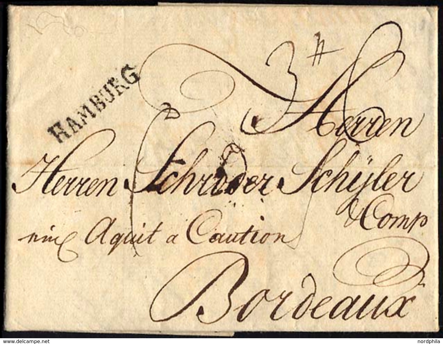 HAMBURG VORPHILA 1790, HAMBURG, L1 Auf Brief Nach Bordeaux, Pracht - Prephilately