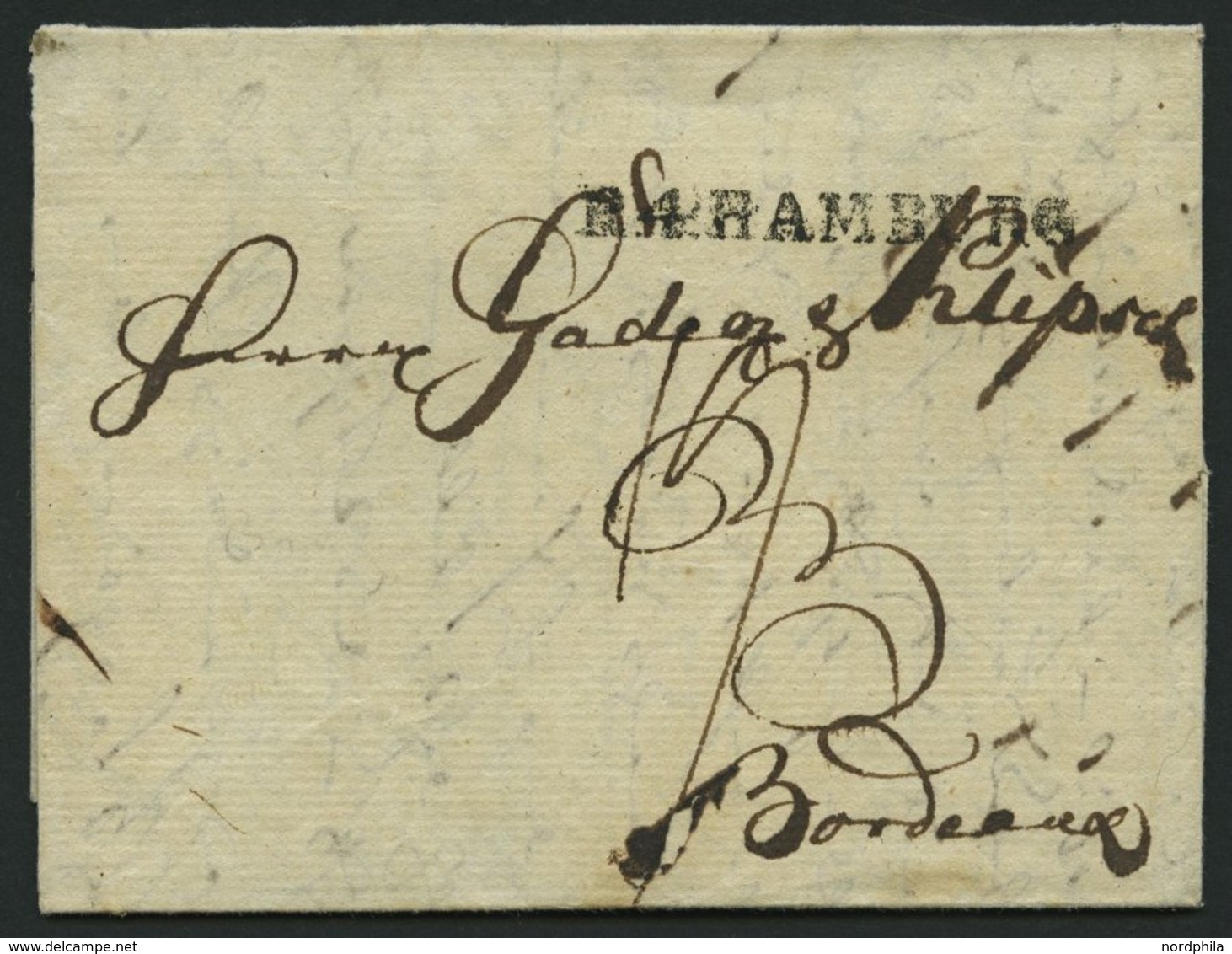 HAMBURG 1803, R.4. HAMBURG, L1 Auf Forwarded-Letter Nach Bordeaux, Absender: Ohnesorge, Pracht - Prephilately