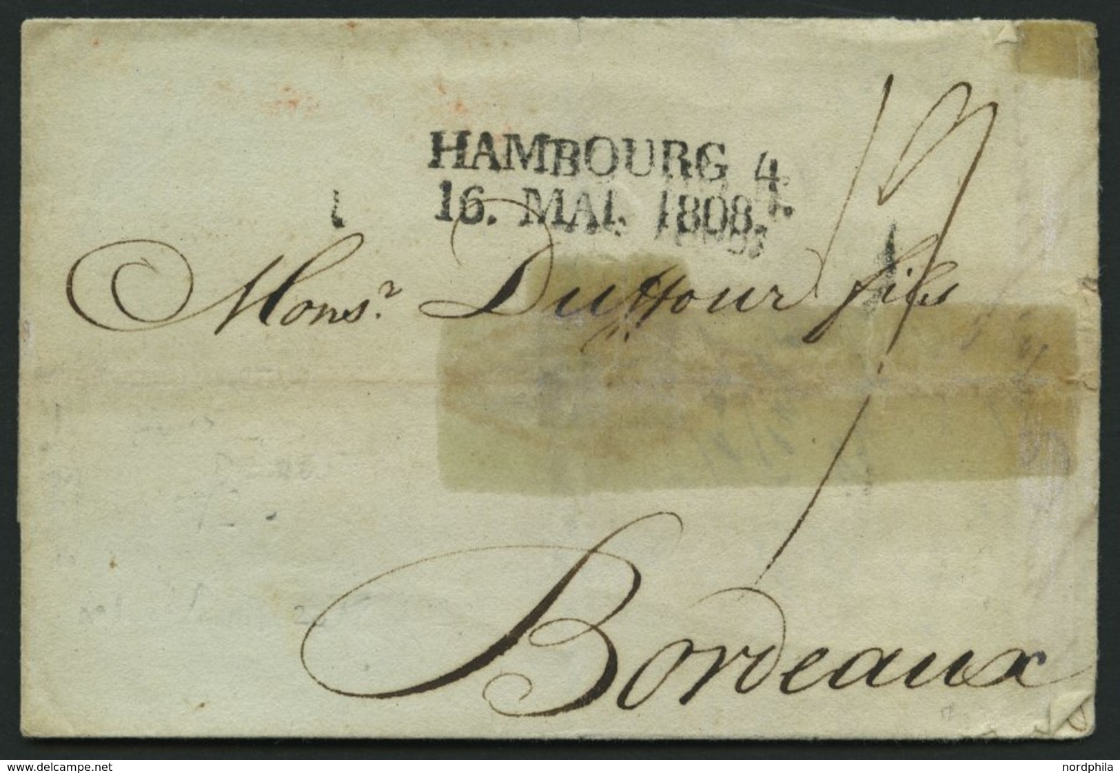 HAMBURG-VORPHILA 1808, HAMBOURG. 4., L2 Auf Brief Nach Bordeaux, Feinst (fleckig) - Andere & Zonder Classificatie