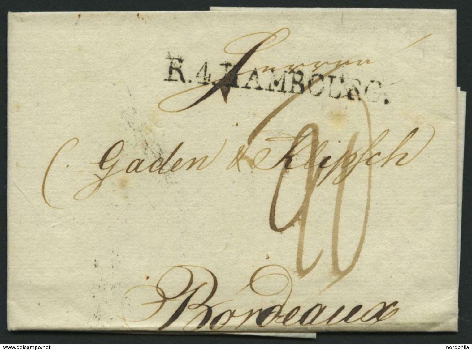 HAMBURG VORPHILA 1809, R.4. HAMBOURG, L1 Auf Brief Nach Bordeaux, Pracht - Prephilately