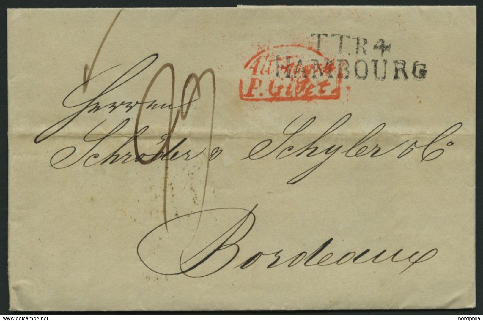 HAMBURG - THURN UND TAXISCHES O.P.A. 1836, TT.R.4. HAMBOURG, L2 Auf Brief Nach Bordeaux (rückseitiger Ankunftsstempel) U - Altri & Non Classificati